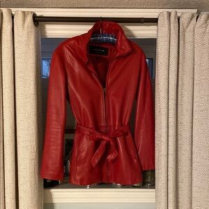 Red Leather Jacket with Belt